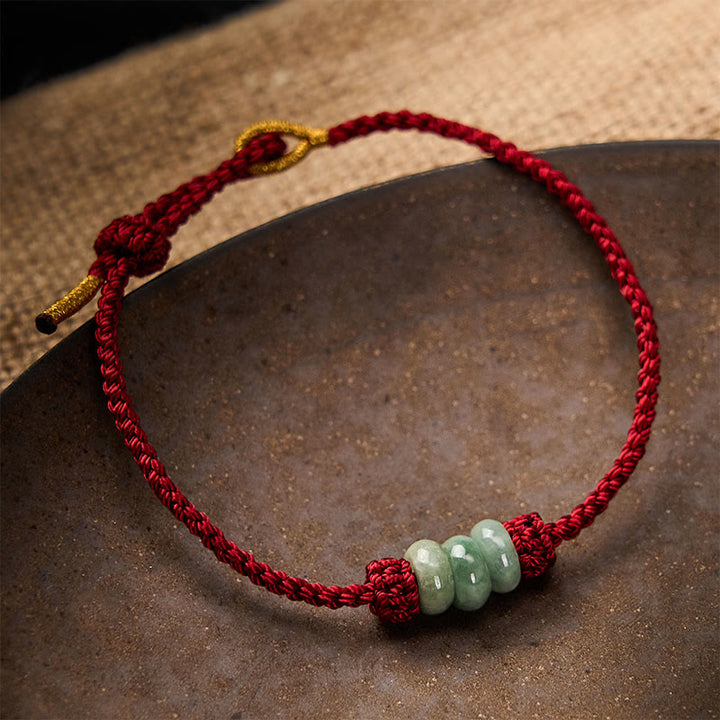 Buddha Stones Braccialetto regolabile fai da te con cordino rosso intrecciato fatto a mano e perline di giada da 3 mm. - image 2