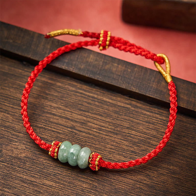 Buddha Stones Braccialetto regolabile fai da te con cordino rosso intrecciato fatto a mano e perline di giada da 3 mm. - Rosso (circonferenza del polso 15-20 cm) - image 10