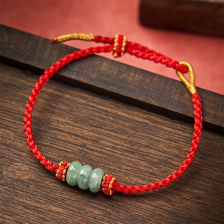 Buddha Stones Braccialetto regolabile fai da te con cordino rosso intrecciato fatto a mano e perline di giada da 3 mm. - Rosso (circonferenza del polso 15-20 cm) - image 10