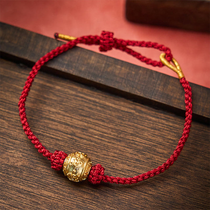 Buddha Stones Braccialetto fai da te regolabile Om Mani Padme Hum con cordino rosso intrecciato a mano - Rosso scuro (circonferenza del polso 15-20 cm) - image 0