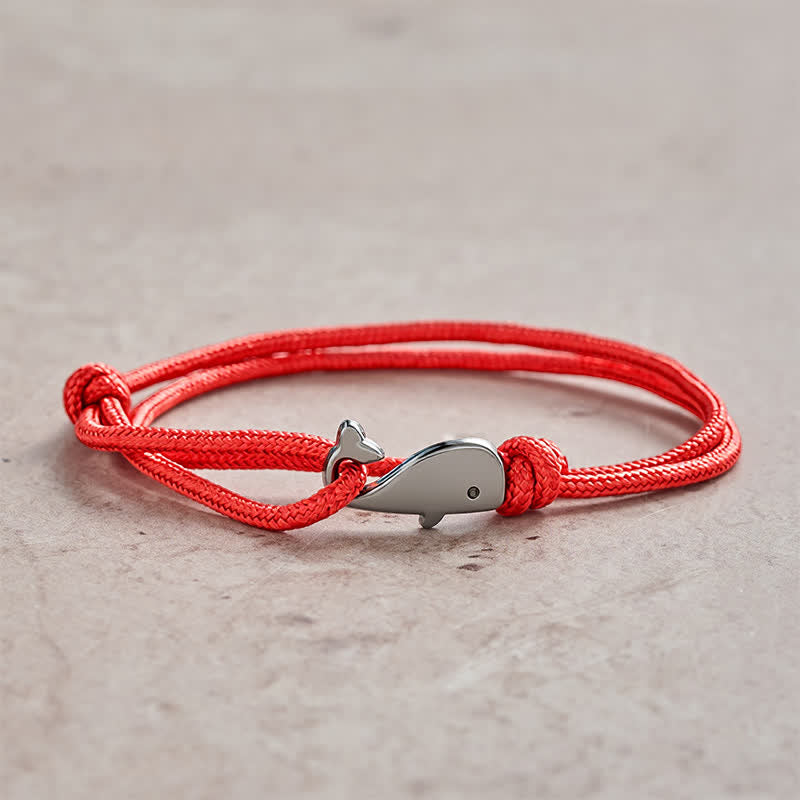 Buddha Stones Bracciale a doppia avvolgimento con corda intrecciata e connessione a balena - Rosso - image 0