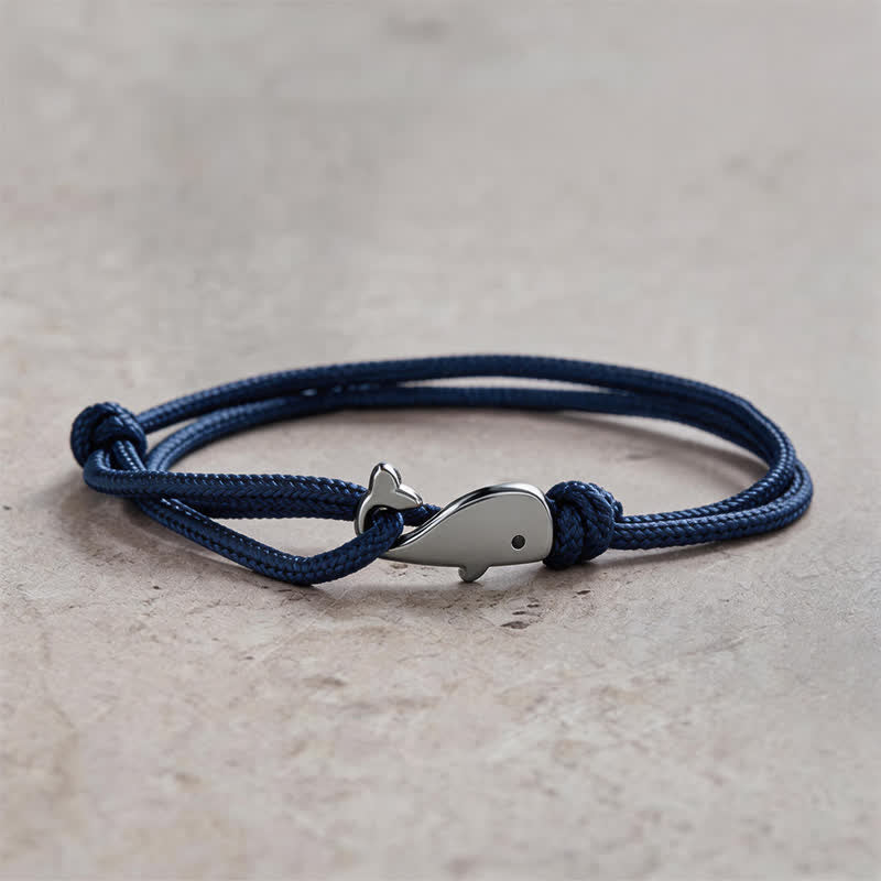 Buddha Stones Bracciale a doppia avvolgimento con corda intrecciata e connessione a balena - Blu navy - image 9