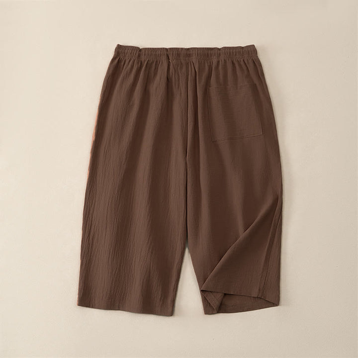 Buddha Stones Pantaloni capri estivi casual da uomo con coulisse, gamba dritta e tasche. - image 1