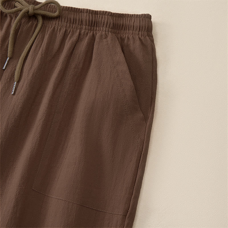 Buddha Stones Pantaloni capri estivi casual da uomo con coulisse, gamba dritta e tasche. - image 4
