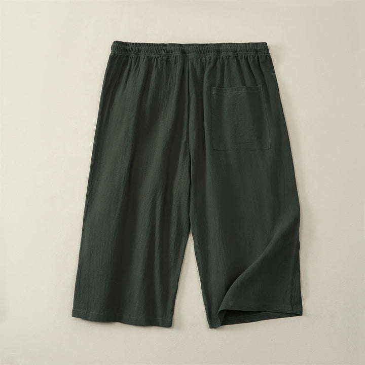 Buddha Stones Pantaloni capri estivi casual da uomo con coulisse, gamba dritta e tasche. - image 9
