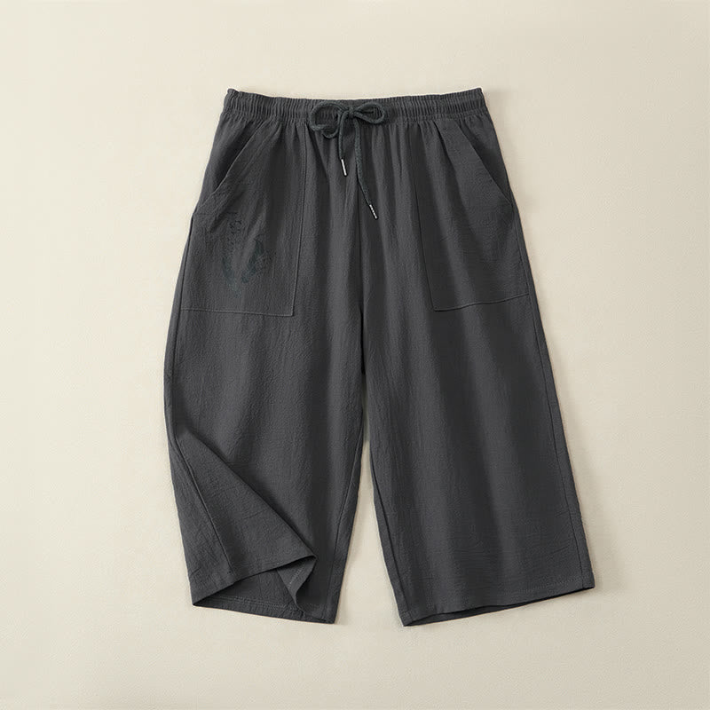 Buddha Stones Pantaloni capri estivi casual da uomo con coulisse, gamba dritta e tasche. - Grigio ardesia scuro - US/UK/AU42, EU52 (3XL) - image 15