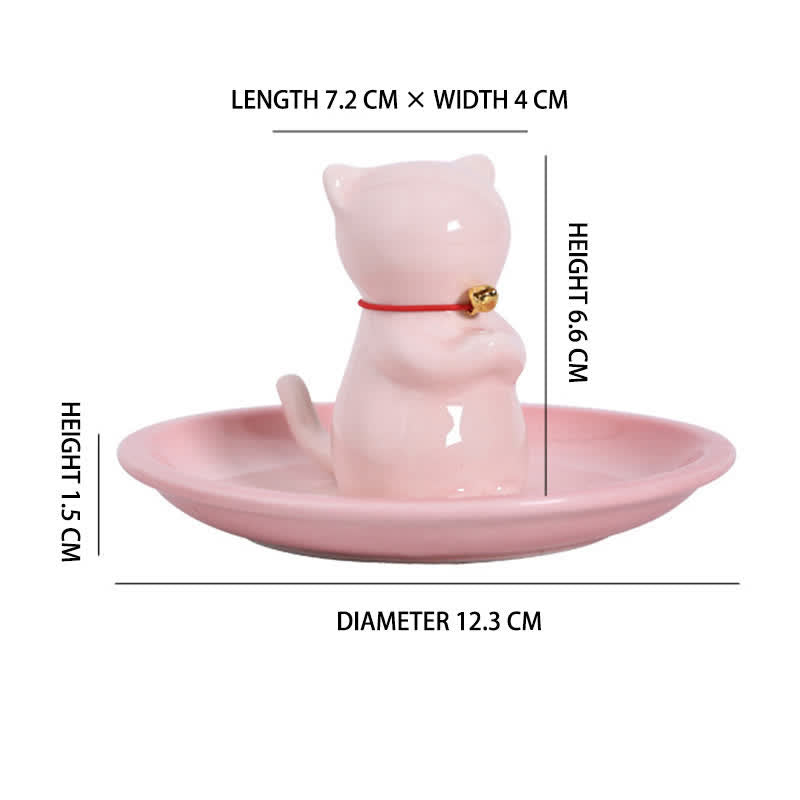 Buddha Stones Bruciatore di incenso in ceramica a forma di gatto Kawaii con vassoio raccogli cenere (senza incenso) - image 7