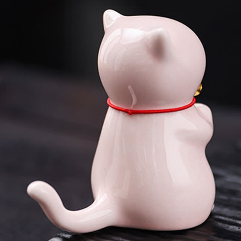 Buddha Stones Bruciatore di incenso in ceramica a forma di gatto Kawaii con vassoio raccogli cenere (senza incenso) - image 9