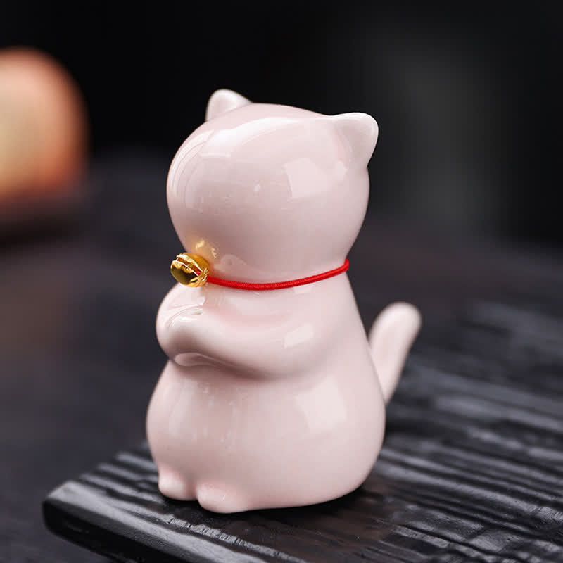 Buddha Stones Bruciatore di incenso in ceramica a forma di gatto Kawaii con vassoio raccogli cenere (senza incenso) - image 8