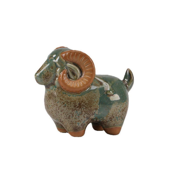 Buddha Stones Decorazione con animale carino in ceramica a smalto cotto in forno, simbolo dello zodiaco cinese (Ariete) e della prosperità. - image 11