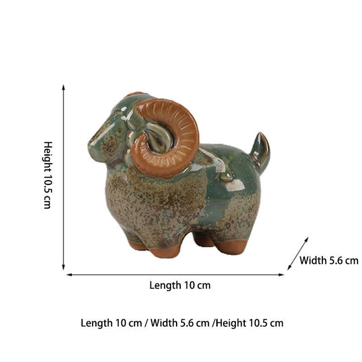 Buddha Stones Decorazione con animale carino in ceramica a smalto cotto in forno, simbolo dello zodiaco cinese (Ariete) e della prosperità. - image 10