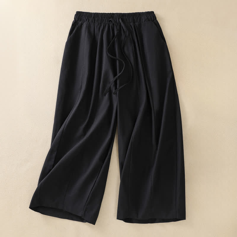 Buddha Stones Pantaloni corti da donna estivi casual e minimalisti con coulisse, tinta unita e tasche. - Nero - US12, UK/AU16, EU44 (2XL) - image 2