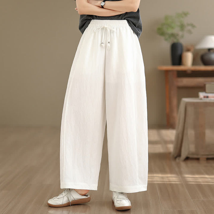 Buddha Stones Pantaloni estivi casual da donna a gamba larga con coulisse e tasche, modello cropped a tinta unita. - Bianco - US12, UK/AU16, EU44 (2XL) - image 0