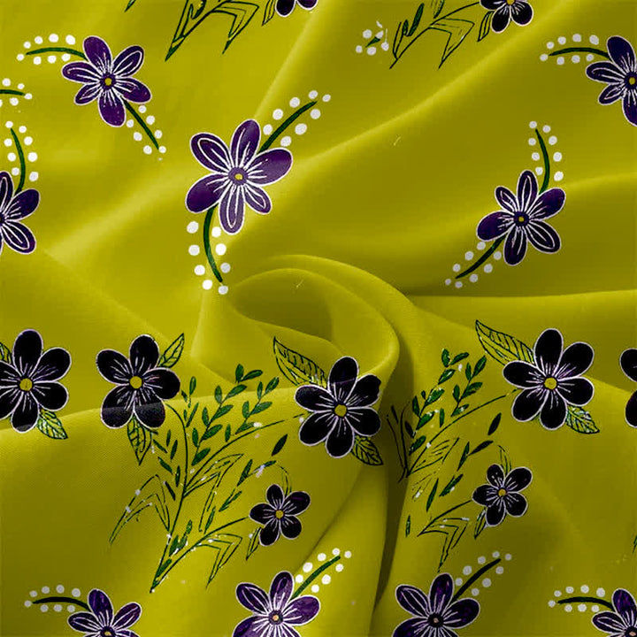 Buddha Stones Abito midi estivo casual da donna con motivo floreale viola e foglie, senza maniche e tasche. - image 3