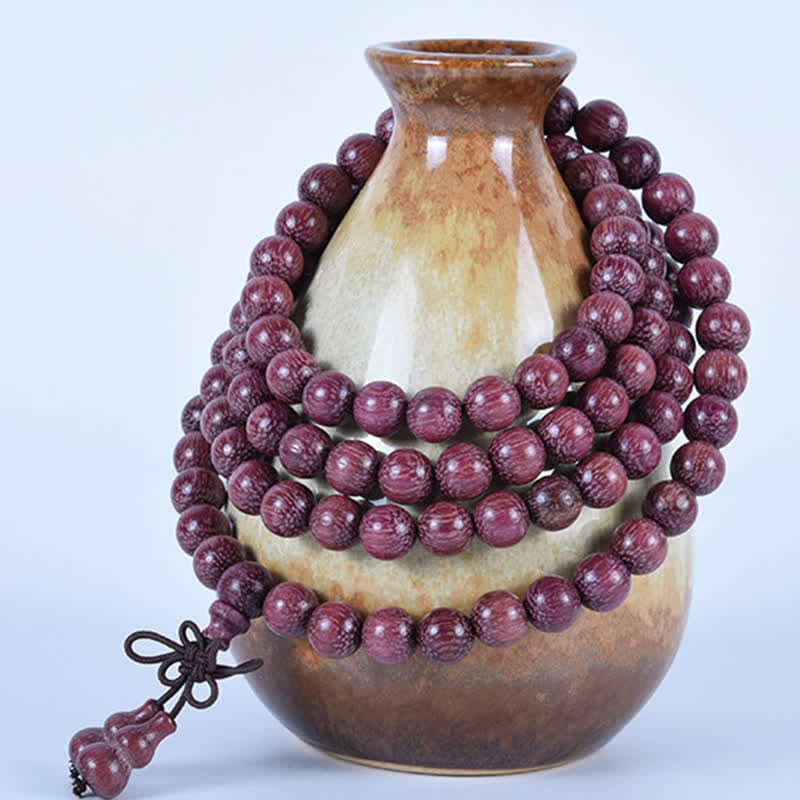 Buddha Stones Mala naturale di zucca Peltogyne con 108 perle - image 1