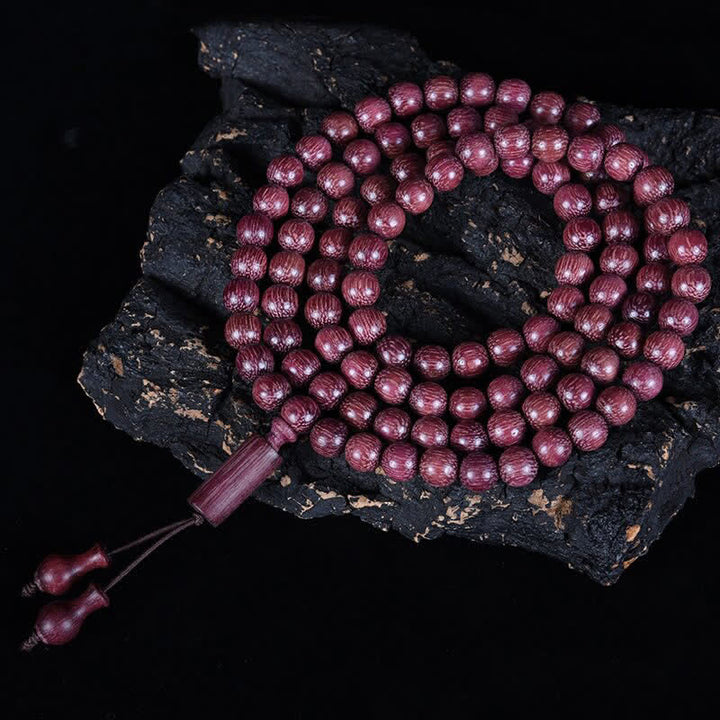 Buddha Stones Mala naturale di zucca Peltogyne con 108 perle - Giunto di bambù - 8 mm - image 12