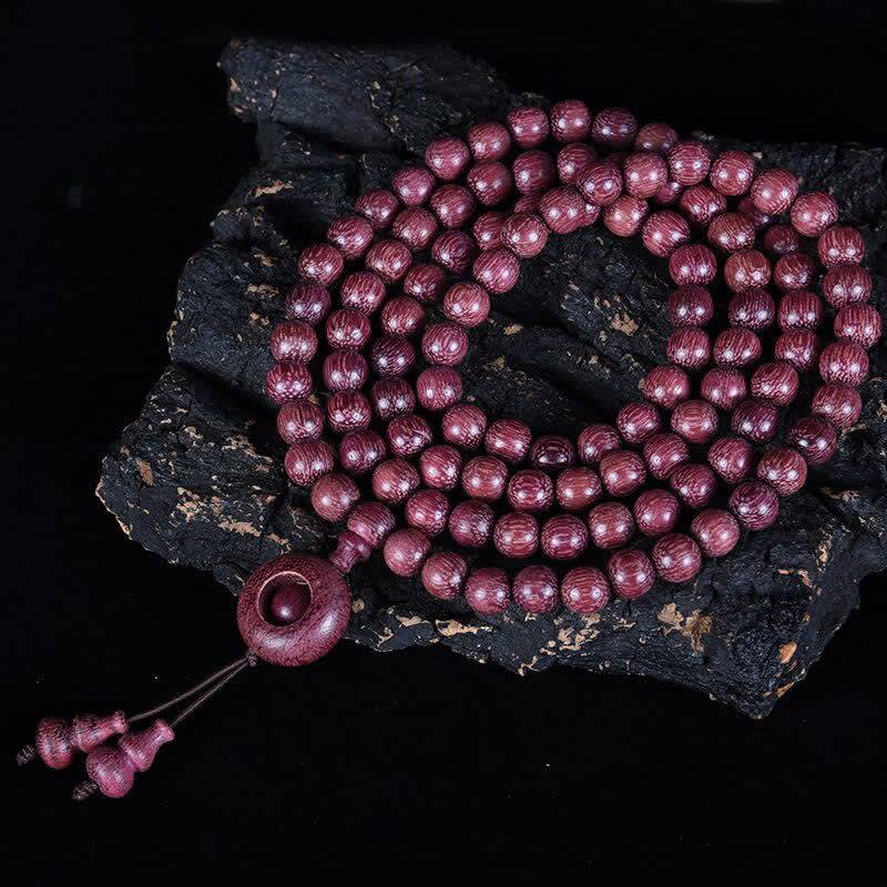 Buddha Stones Mala naturale di zucca Peltogyne con 108 perle - Fibbia rotonda - 8 mm - image 15