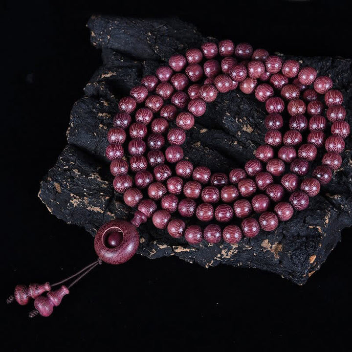 Buddha Stones Mala naturale di zucca Peltogyne con 108 perle - Fibbia rotonda - 8 mm - image 15