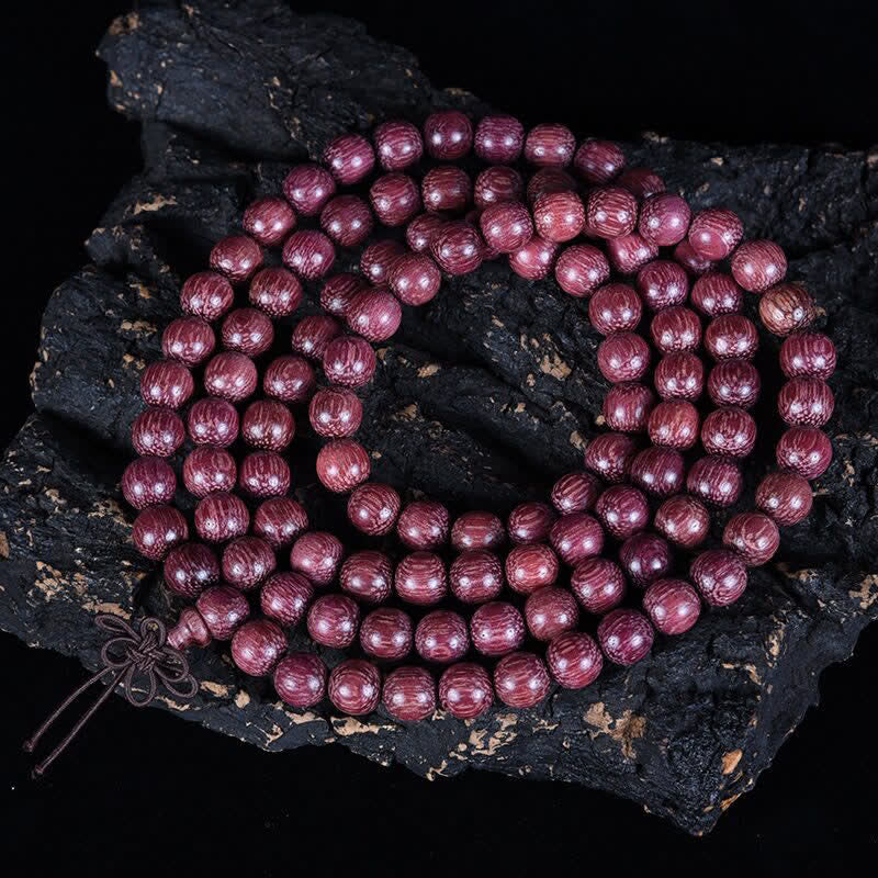 Buddha Stones Mala naturale di zucca Peltogyne con 108 perle - Corda - 8 mm - image 4