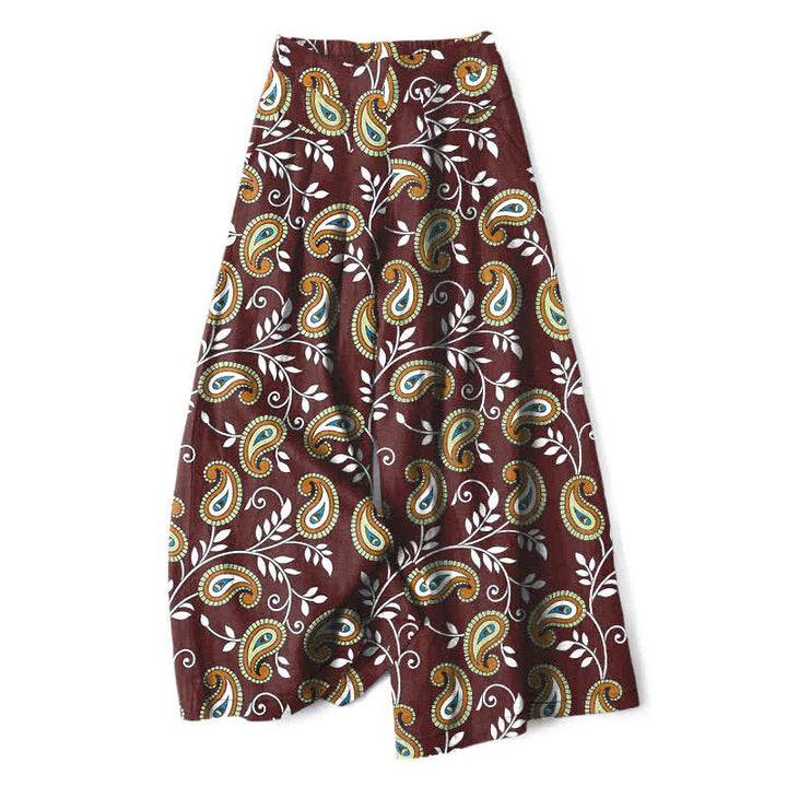 Buddha Stones Pantaloni da donna a gamba larga con elastico in vita e tasche, in cotone e lino, con fantasia paisley bohémien. - Marrone - US16, UK/AU20, EU48 (3XL) - image 6