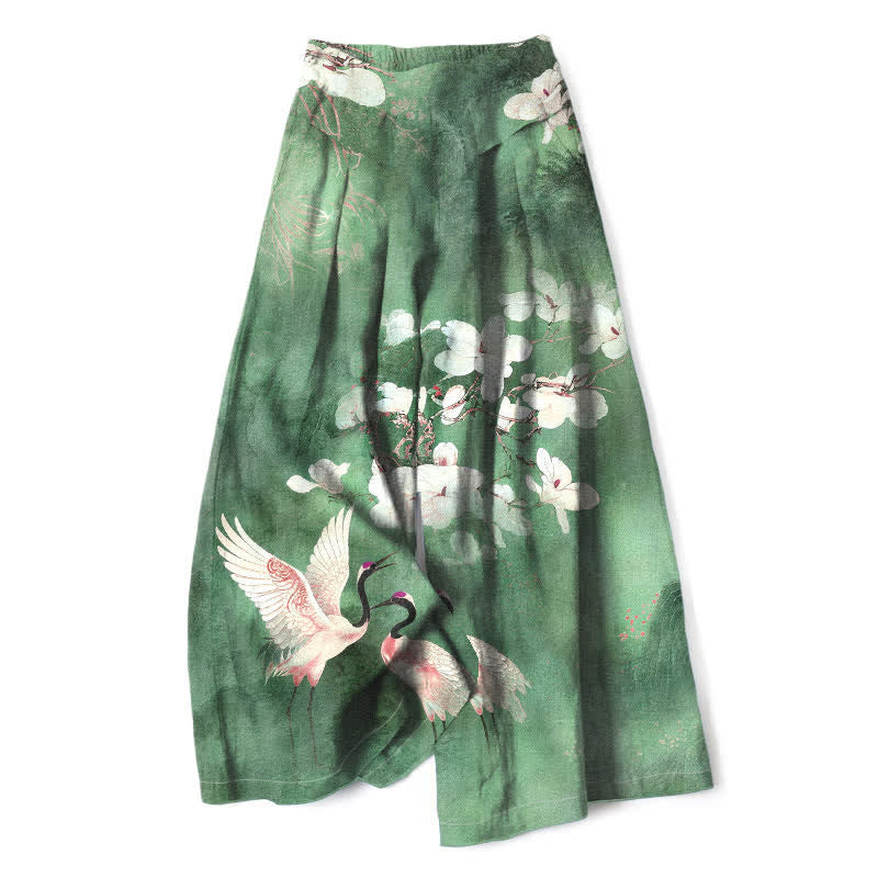 Buddha Stones Pantaloni da donna in cotone e lino con stampa floreale bianca e vita elasticizzata, gamba larga e tasche. - Verde mare - US16, UK/AU20, EU48 (3XL) - image 0