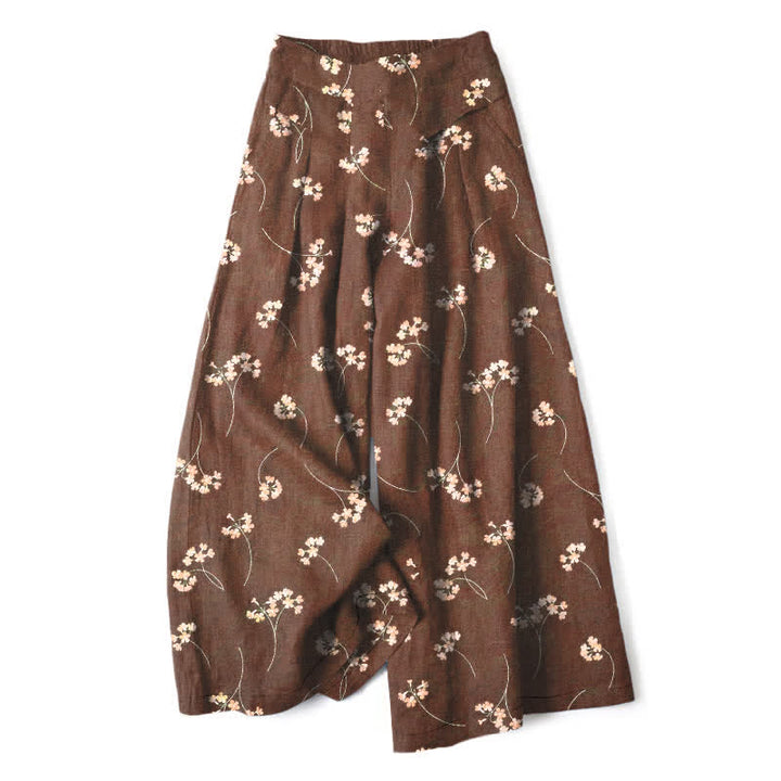 Buddha Stones Pantaloni da donna in cotone e lino con elastico in vita e gamba larga, fantasia floreale a bouquet, con tasche. - Siena - US16, UK/AU20, EU48 (3XL) - image 0