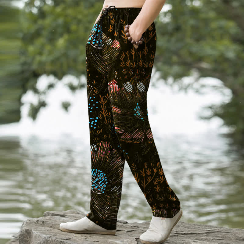 Buddha Stones Pantaloni da uomo affusolati in cotone con fantasia floreale e tasche. - image 5