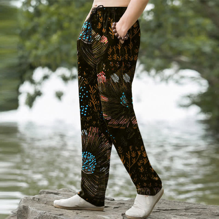Buddha Stones Pantaloni da uomo affusolati in cotone con fantasia floreale e tasche. - image 5