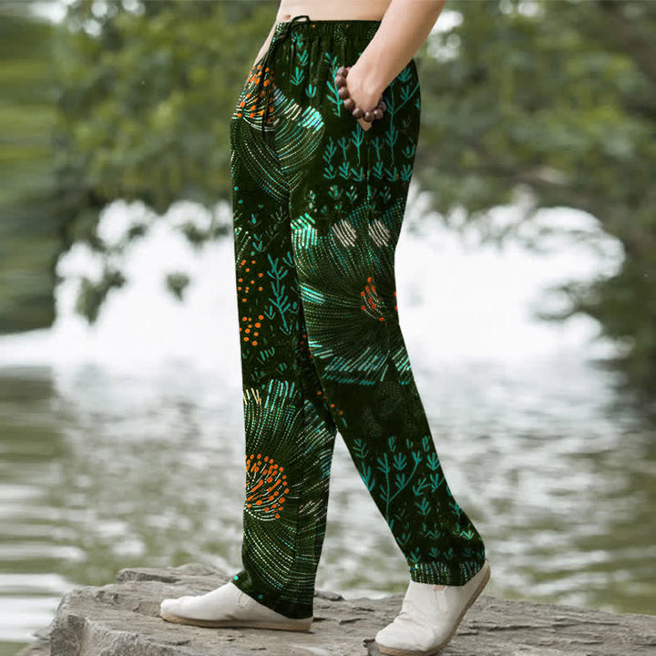 Buddha Stones Pantaloni da uomo affusolati in cotone con fantasia floreale e tasche. - image 7