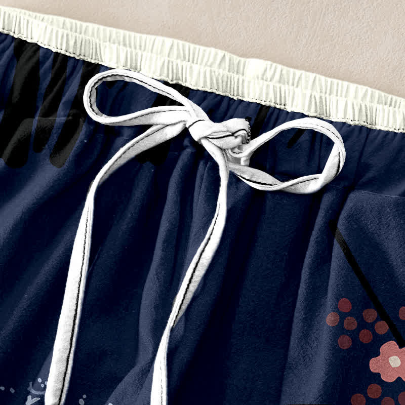 Buddha Stones Pantaloni da donna in puro cotone con elastico in vita e tasche, fantasia "Gru elegante e albero bianco". - image 1