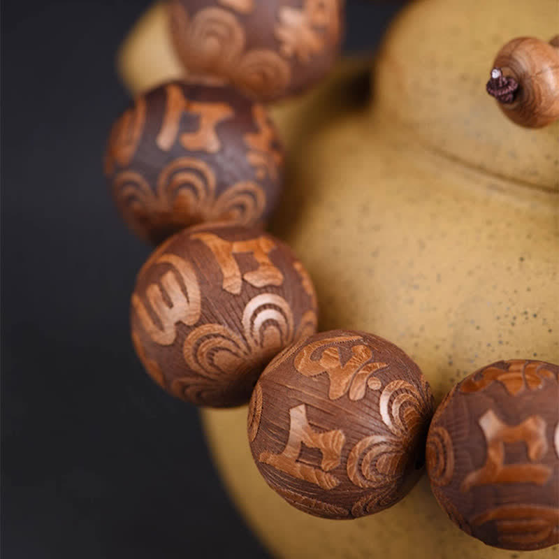 Buddha Stones Braccialetto in legno naturale di Abelia Biflora con sutra del cuore Om Mani Padme Hum - image 2