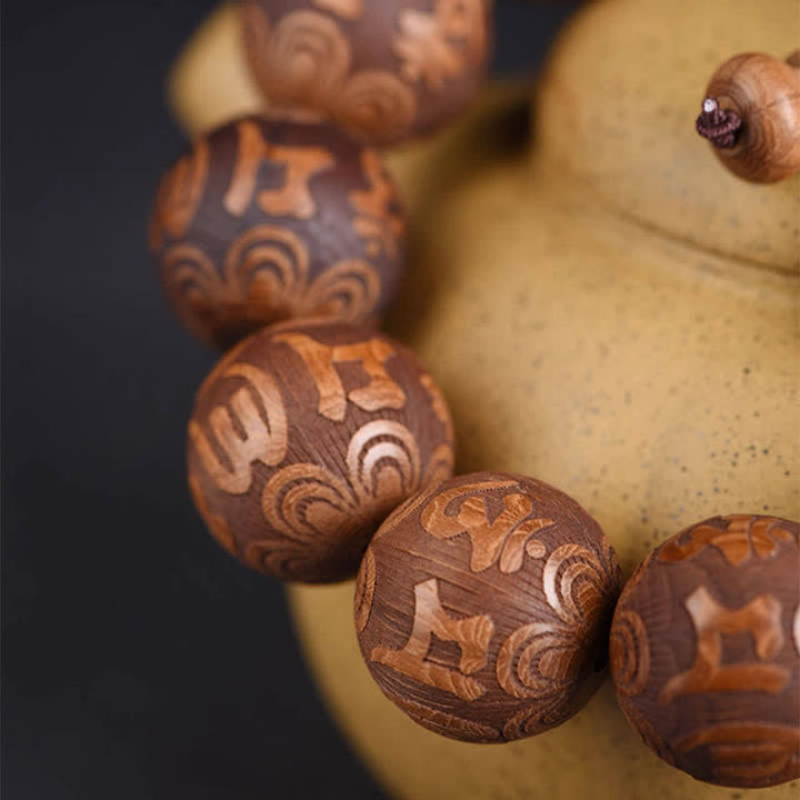 Buddha Stones Braccialetto in legno naturale di Abelia Biflora con sutra del cuore Om Mani Padme Hum - image 2