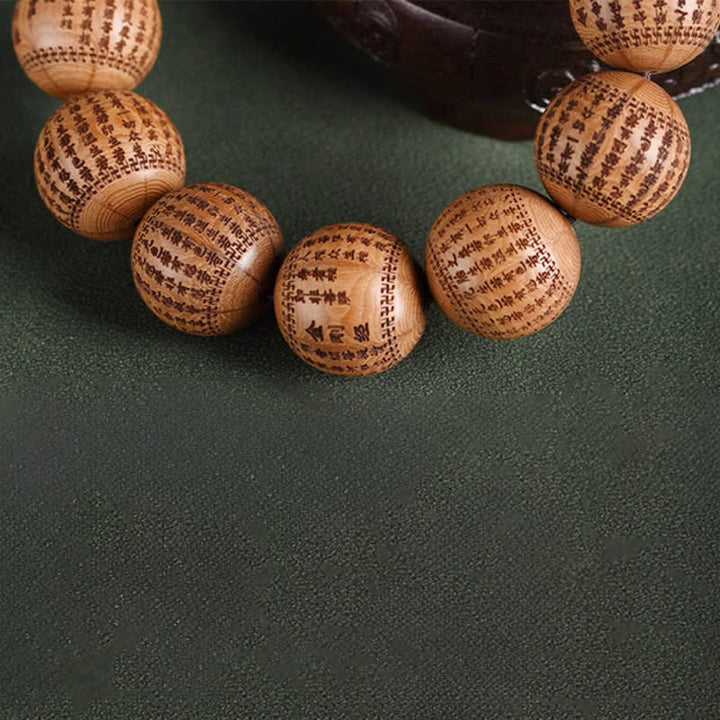 Buddha Stones Braccialetto in legno naturale di Abelia Biflora con sutra del cuore Om Mani Padme Hum - image 13