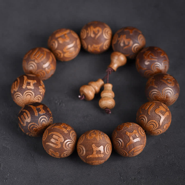 Buddha Stones Braccialetto in legno naturale di Abelia Biflora con sutra del cuore Om Mani Padme Hum - Om Mani Padme Hum - image 0