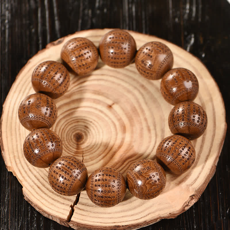 Buddha Stones Braccialetto in legno naturale di Abelia Biflora con sutra del cuore Om Mani Padme Hum - image 11