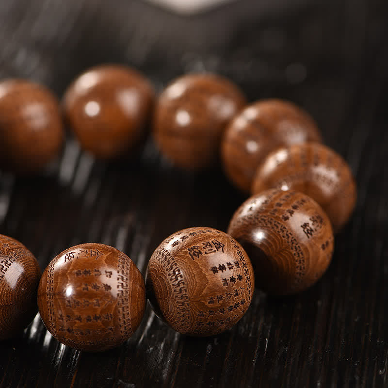 Buddha Stones Braccialetto in legno naturale di Abelia Biflora con sutra del cuore Om Mani Padme Hum - image 12
