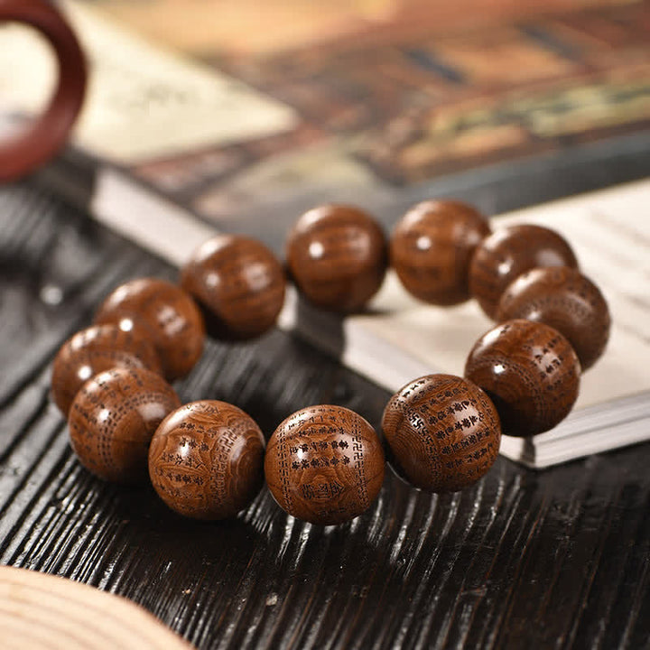 Buddha Stones Braccialetto in legno naturale di Abelia Biflora con sutra del cuore Om Mani Padme Hum - image 10