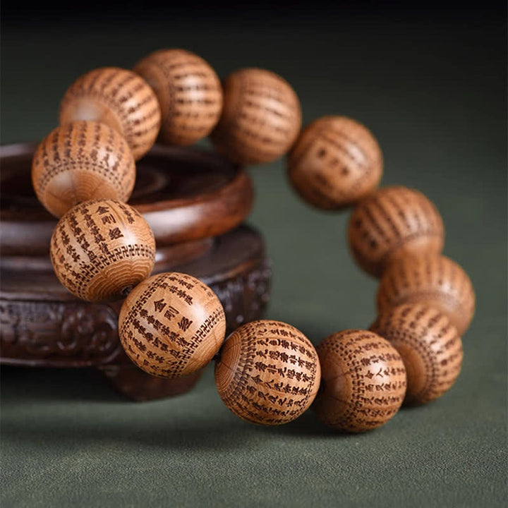 Buddha Stones Braccialetto in legno naturale di Abelia Biflora con sutra del cuore Om Mani Padme Hum - image 9