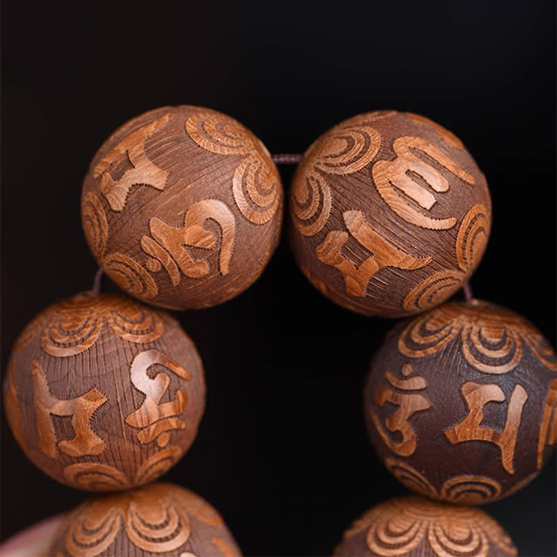 Buddha Stones Braccialetto in legno naturale di Abelia Biflora con sutra del cuore Om Mani Padme Hum - image 3