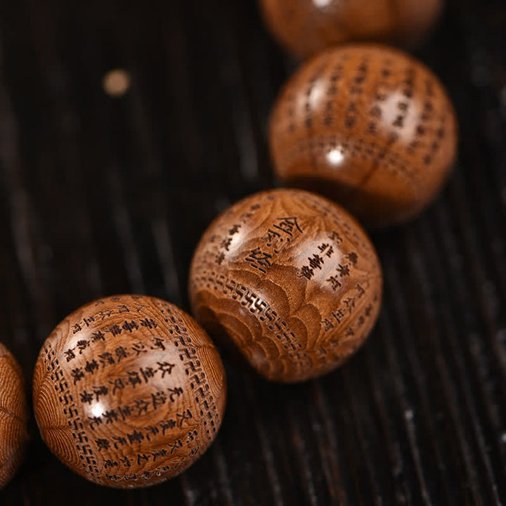 Buddha Stones Braccialetto in legno naturale di Abelia Biflora con sutra del cuore Om Mani Padme Hum - image 14
