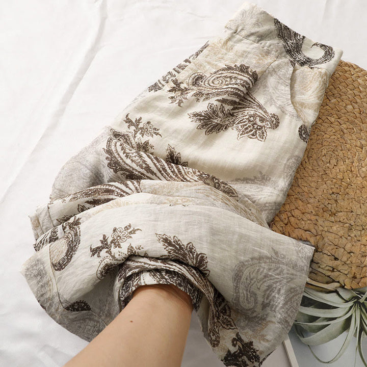 Buddha Stones Pantaloni da donna estivi in ​​stile boho casual con cerniera e gamba dritta, motivo paisley e tasche. - image 3