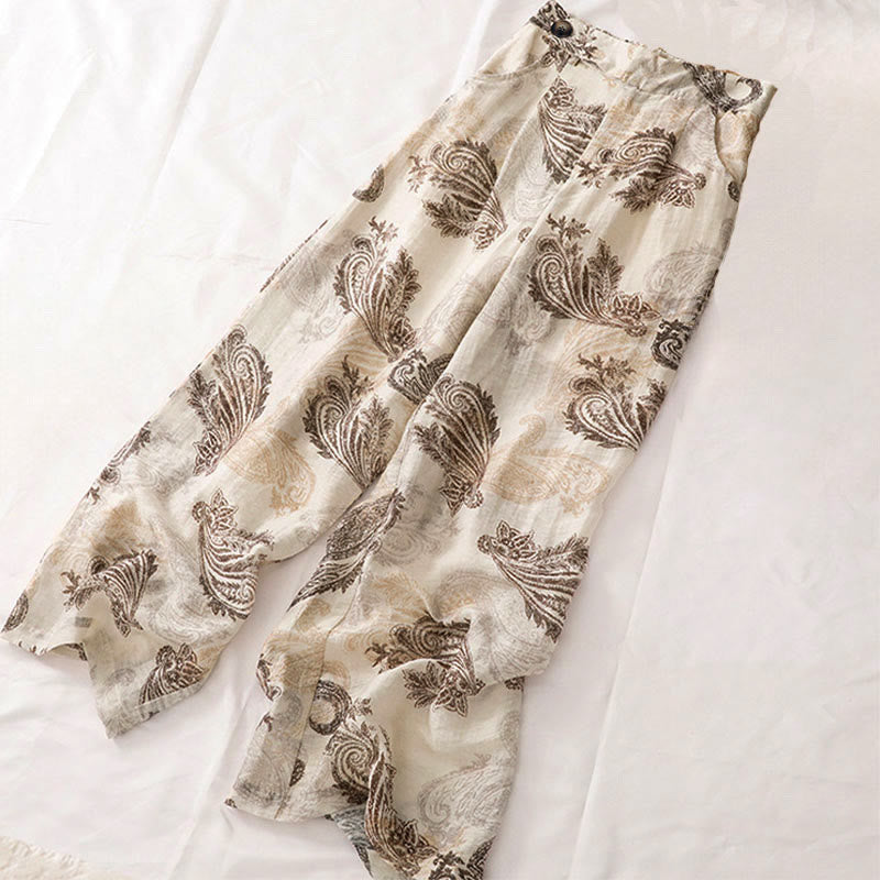 Buddha Stones Pantaloni da donna estivi in ​​stile boho casual con cerniera e gamba dritta, motivo paisley e tasche. - image 2