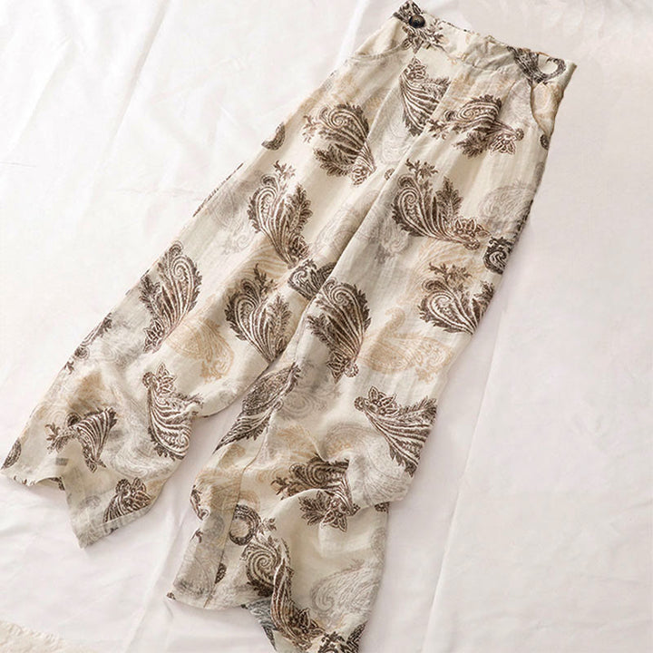 Buddha Stones Pantaloni da donna estivi in ​​stile boho casual con cerniera e gamba dritta, motivo paisley e tasche. - image 2
