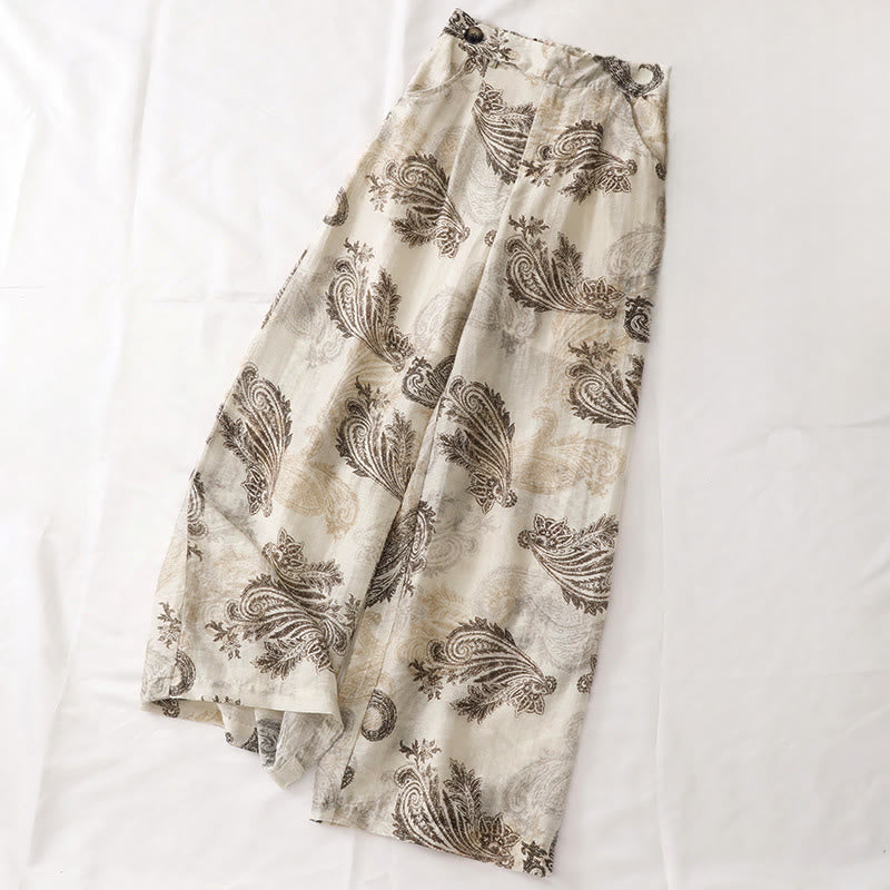 Buddha Stones Pantaloni da donna estivi in ​​stile boho casual con cerniera e gamba dritta, motivo paisley e tasche. - image 0