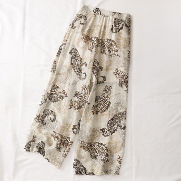 Buddha Stones Pantaloni da donna estivi in ​​stile boho casual con cerniera e gamba dritta, motivo paisley e tasche. - image 1