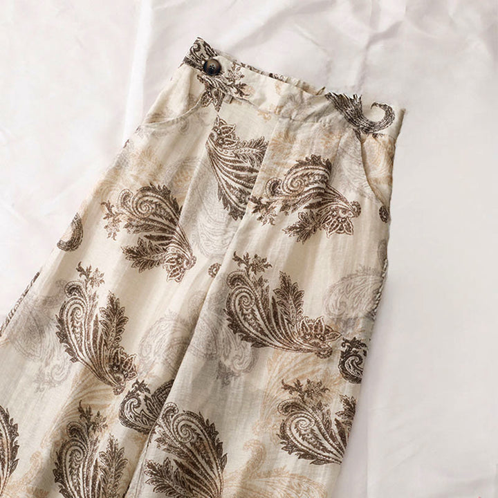 Buddha Stones Pantaloni da donna estivi in ​​stile boho casual con cerniera e gamba dritta, motivo paisley e tasche. - image 6