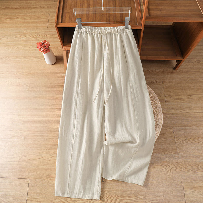 Buddha Stones Pantaloni estivi casual minimalisti con coulisse, tinta unita, a gamba dritta e tasche, da donna. - Biancheria - US8-10, UK/AU12-14, EU40-42 (2XL) - image 0