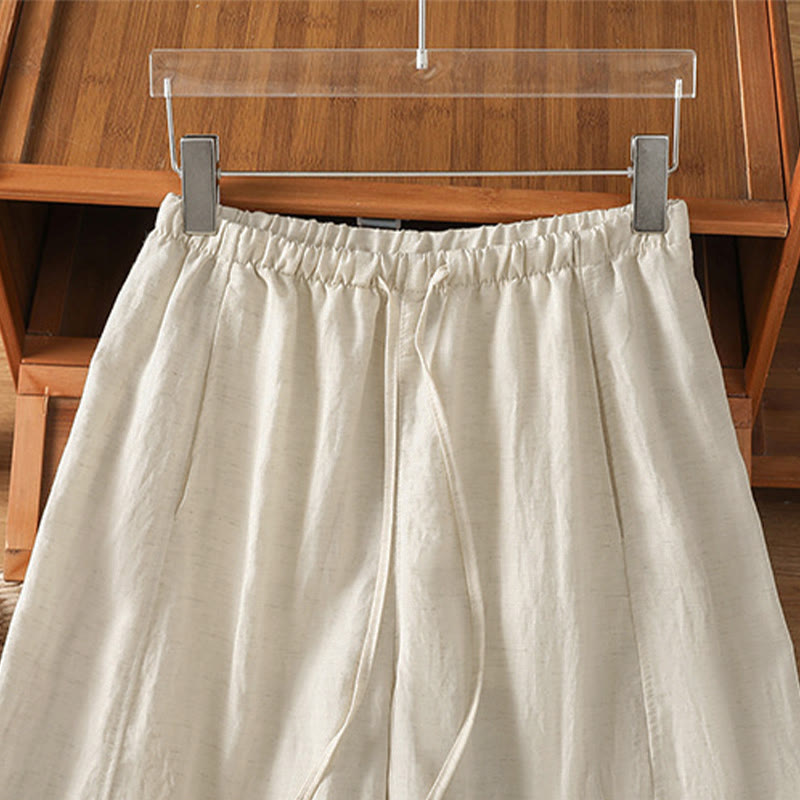Buddha Stones Pantaloni estivi casual minimalisti con coulisse, tinta unita, a gamba dritta e tasche, da donna. - image 2