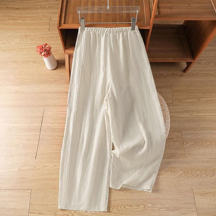 Buddha Stones Pantaloni estivi casual minimalisti con coulisse, tinta unita, a gamba dritta e tasche, da donna. - image 1