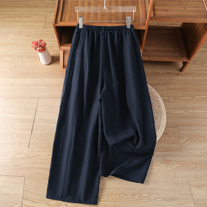 Buddha Stones Pantaloni estivi casual minimalisti con coulisse, tinta unita, a gamba dritta e tasche, da donna. - image 9